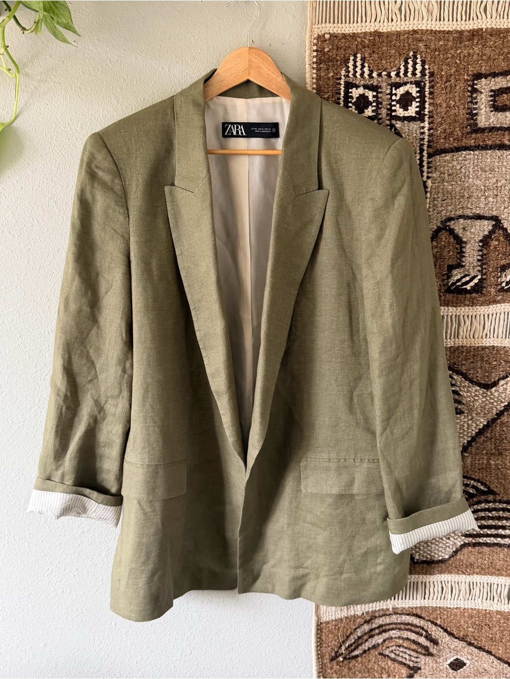 Zara Olive Green Linen-Blend Men's Blazer